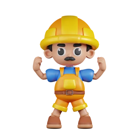 Builder Looking Strong  3D Illustration