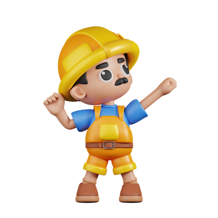 Builder Looking Victorious  3D Illustration