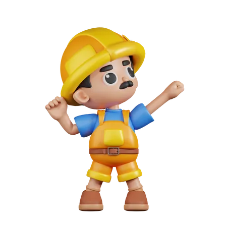 Builder Looking Victorious  3D Illustration