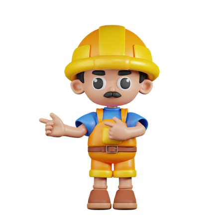 Builder Pointing Fingers In Direction  3D Illustration