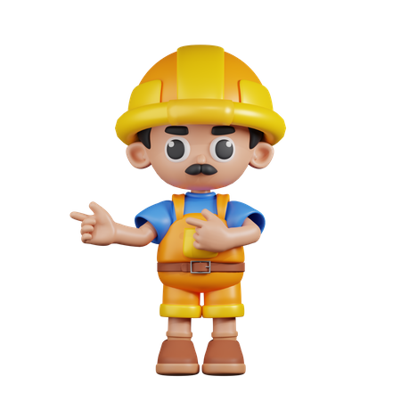 Builder Pointing Fingers In Direction  3D Illustration