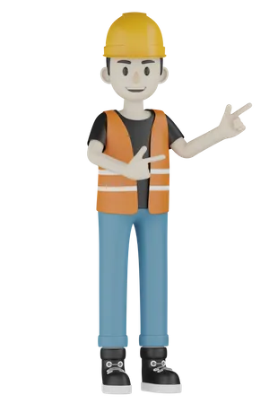 Builder Pointing Something  3D Illustration