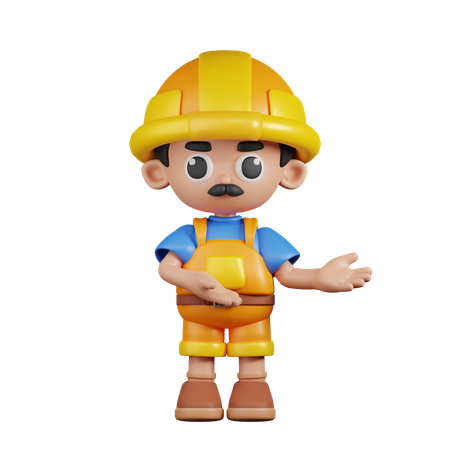 Builder Pointing To Something  3D Illustration