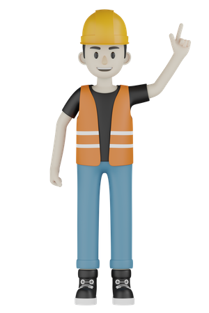 Builder Pointing Up  3D Illustration