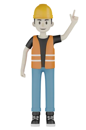 Builder Pointing Up  3D Illustration