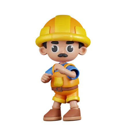 Builder Ready To Fight  3D Illustration