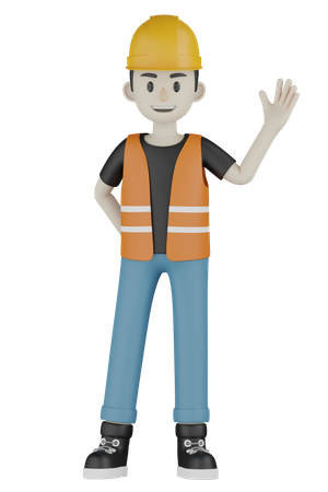 Builder Say Hello  3D Illustration