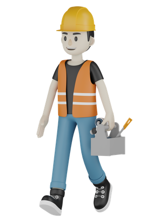 Builder Walking  3D Illustration