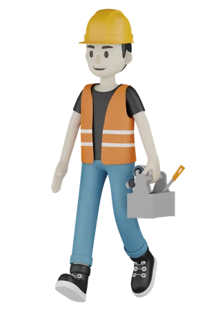 Builder Walking  3D Illustration