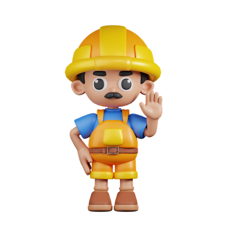 Builder With Hands Up  3D Illustration
