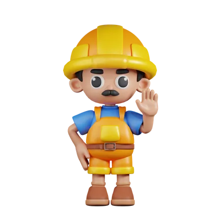 Builder With Hands Up  3D Illustration