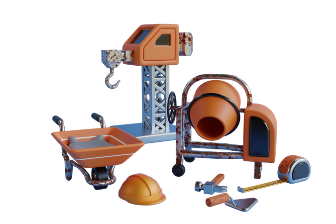 Building Construction Equipment  3D Illustration