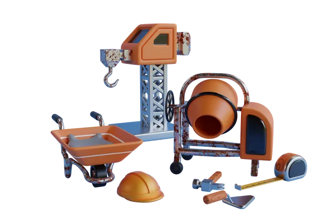 Building Construction Equipment  3D Illustration