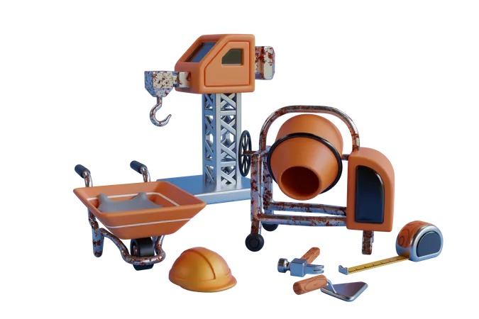 Building Construction Equipment 3D Illustration