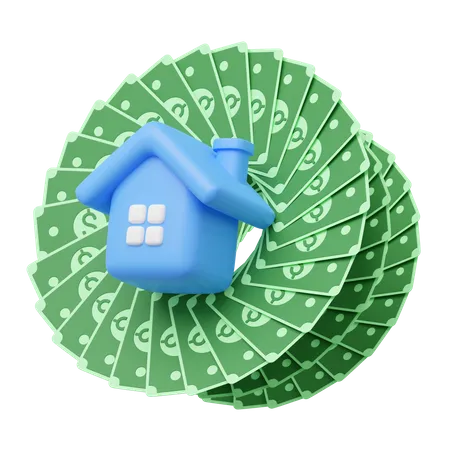3 D Blue House Out Of Banknote Home Model Icon With Windows Cash Dollar Floating On Transparent Financial Investment Growth Concept Mockup Cartoon Icon Minimal Style 3 D Render Illustration 3D Illustration