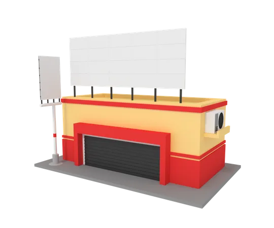 Building shop with billdboard Ads 3D Illustration