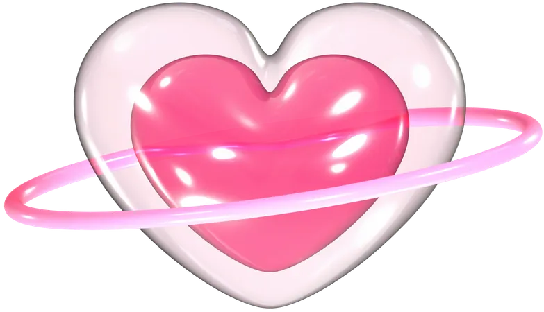 Coeur dans une bulle de coeur avec anneau  3D Icon