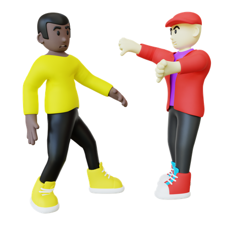 Bully Giving Thumbs Down To Black Guy  3D Illustration