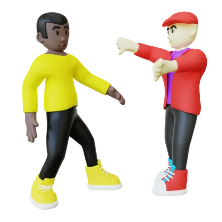 3 D Illustration Of Bully Giving Thumbs Down To Black Guy 3D Illustration