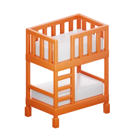 A 3 D Rendered Orange Bunk Bed Featuring A Secure Ladder And Cozy White Mattresses Ideal For Childrens Bedroom Layouts 3D Icon
