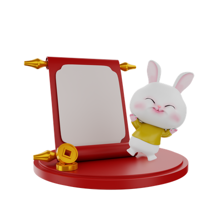 Bunny On Chinese Podium  3D Illustration