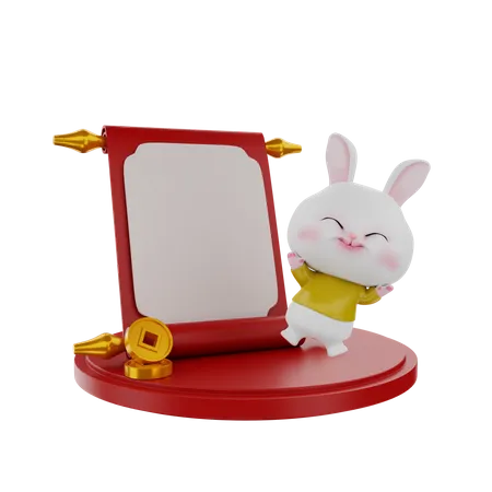 Bunny On Chinese Podium  3D Illustration