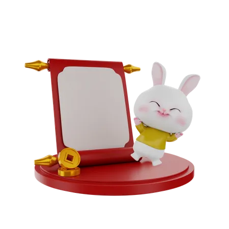 Bunny On Chinese Podium 3D Illustration