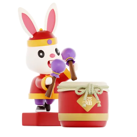 Bunny Playing Drum 3D Icon