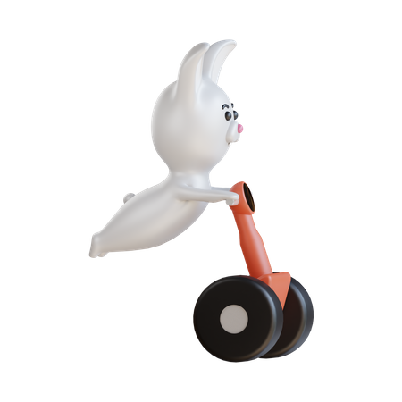 Bunny riding scooter  3D Illustration