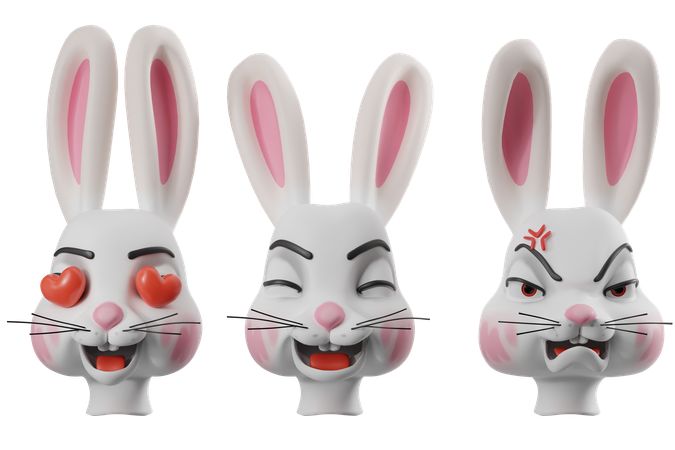 Bunny with different reactions  3D Icon