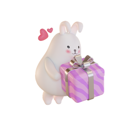 Bunny with easter gift  3D Illustration