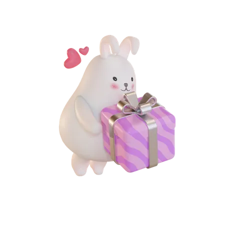 Bunny with easter gift  3D Illustration