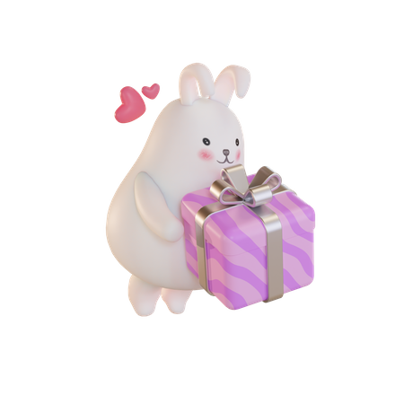 Bunny with easter gift 3D Illustration