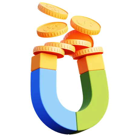 Bunter Magnet zieht Münzen an  3D Icon