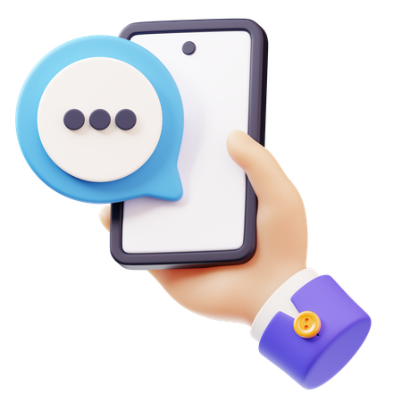 Burbuja de chat con una mano sosteniendo un teléfono inteligente  3D Icon