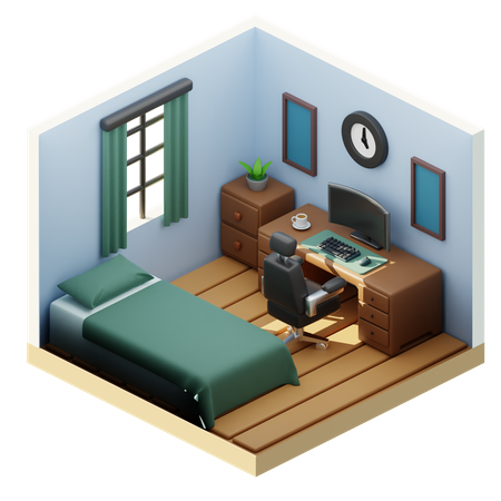 Bureau et chambre à coucher  3D Icon