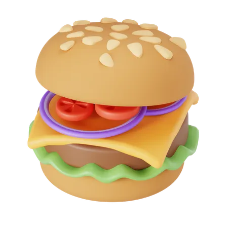 Burger With Onion Tomato Patty And Cheese 3D Icon