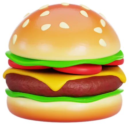 3 D Burger Icon 3 D Rendering Of Delicious Cheeseburger Fast Food 3 D Realistic Render Vector Icon Hamburger Meatloaf Tomato Vegetarian Dish Modern Cartoon 3 D Icon For UI Interface 3D Icon
