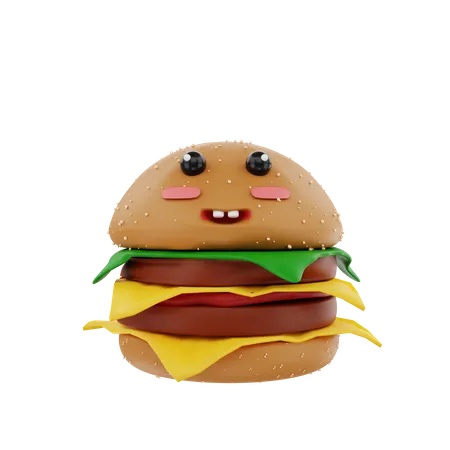 3 D Rendering Cute Burger Character Illustration Object 3D Illustration