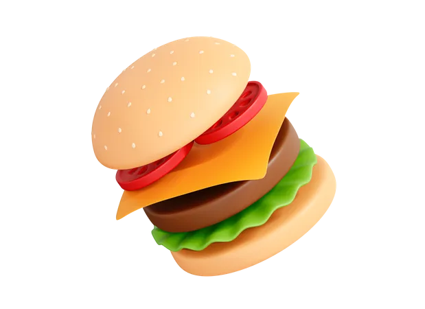 3 D Floating Burger American Fast Food 3D Icon