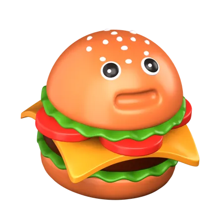 Cute Burger Amazed 3 D Cute Food Icon 3D Icon