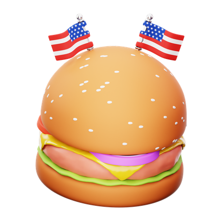Burger and American Flag  3D Icon
