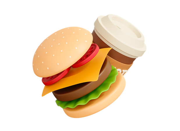 Burger And Coffe  3D Icon