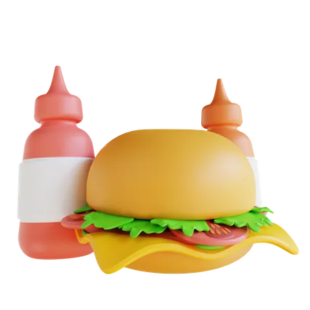 3 D Illustration Hamburger And Sauce 3D Icon