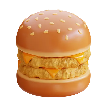 Burger au poulet et au fromage double  3D Icon