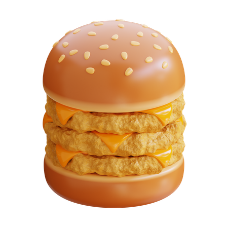 Burger au poulet triple fromage  3D Icon