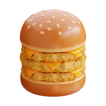 Burger au poulet triple fromage  3D Icon