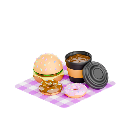 Burger avec tasse de café  3D Icon