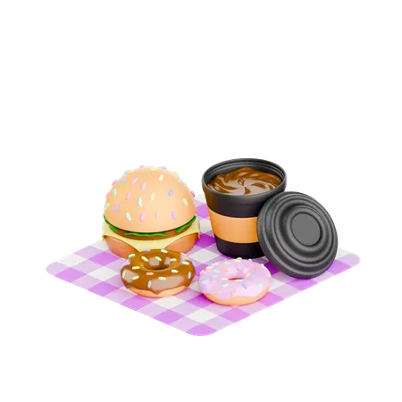 Burger avec tasse de café  3D Icon