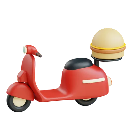 3 D Burger Food Delivery By Scooter Icon Illustration With Transparent Background 3D Icon